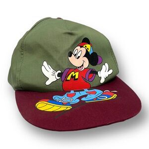 Vintage Disney Mickey Mouse Green Red Colorful Streetwear Baseball Cap Hat